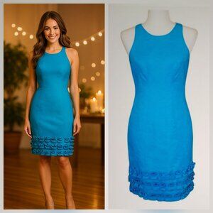 Muse Carribean Blue Structured Sleeveless Dress with Ruffle Hem NEW NWT Small